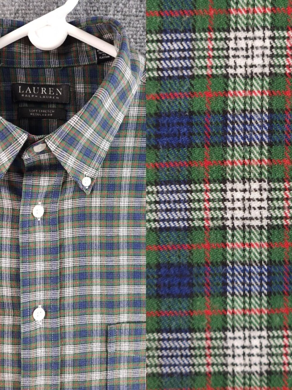 Lauren Ralph Lauren Men Medium Soft Stretch Button Up Shirt Green Plaid Woven